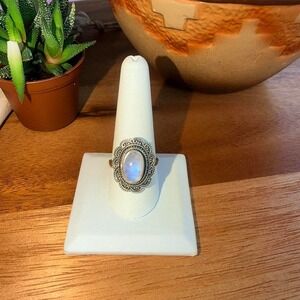 Rainbow Moonstone Ring - Size 10 - .925 Sterling Silver